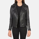 Elsus Black Leather Women Biker Jacket